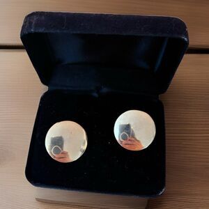 Vintage Gold Tone Disc Clip On Earrings 1980s Minimalist Round Button